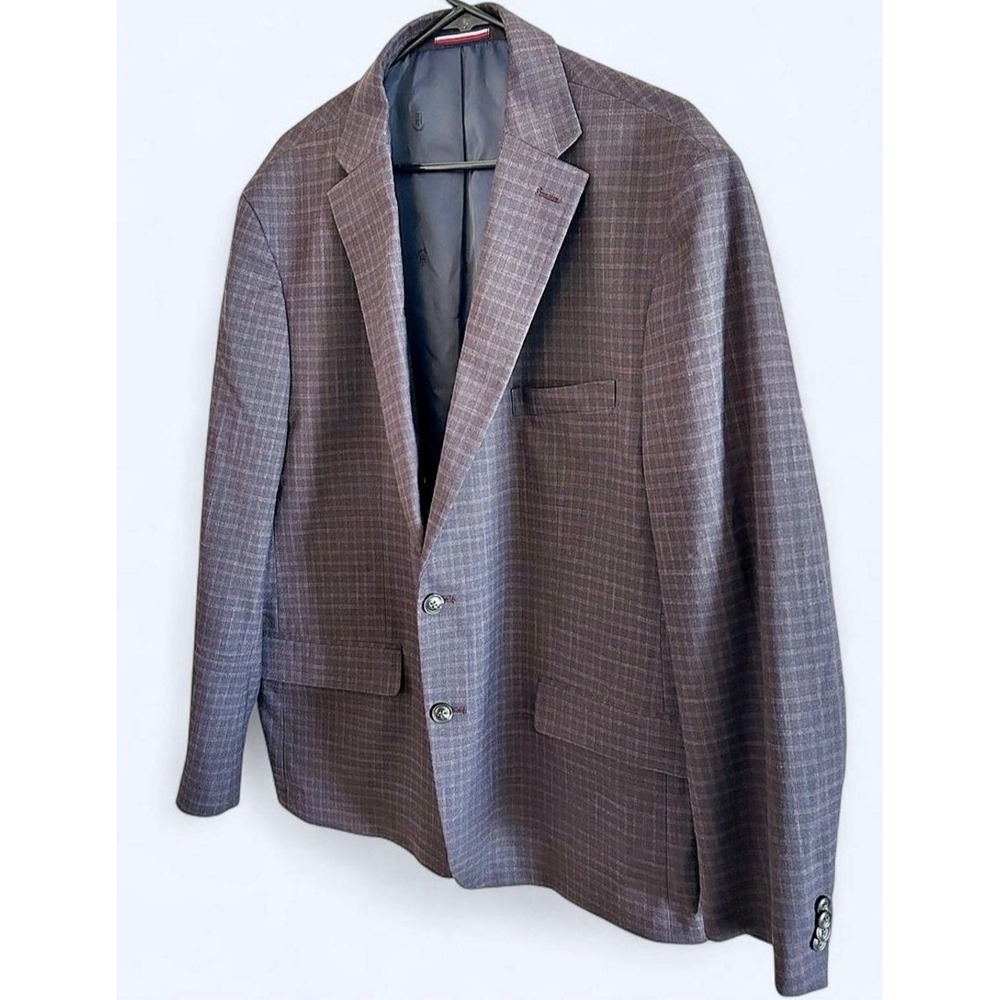 Tommy Hilfiger 48R Burgundy Plaid Sport Coat Single-Breasted 2-Button Notch Vent